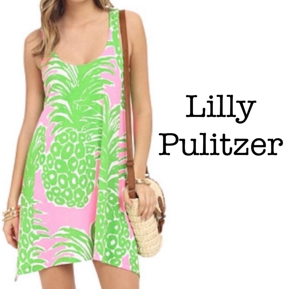 Lilly Pulitzer Pineapple Tropical Pink and Green Tank Dress Size Small